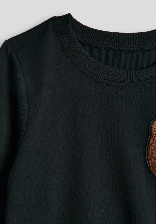 Pop Candy - Chenille bear graphic sweat top - black