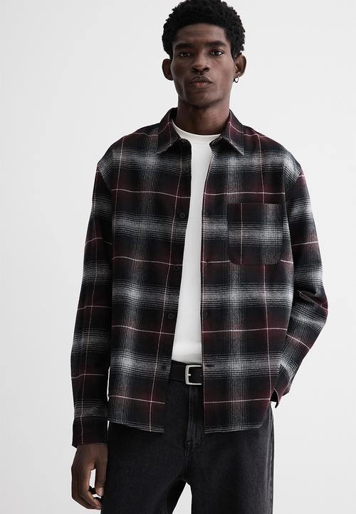 Loose fit flannel shirt - plum purple/checked - 1296170001