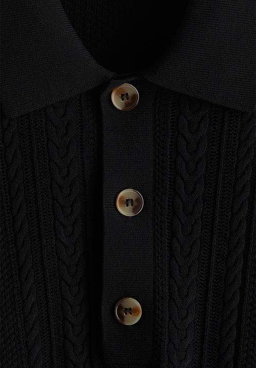 H&M - Regular fit cable-knit polo shirt - black