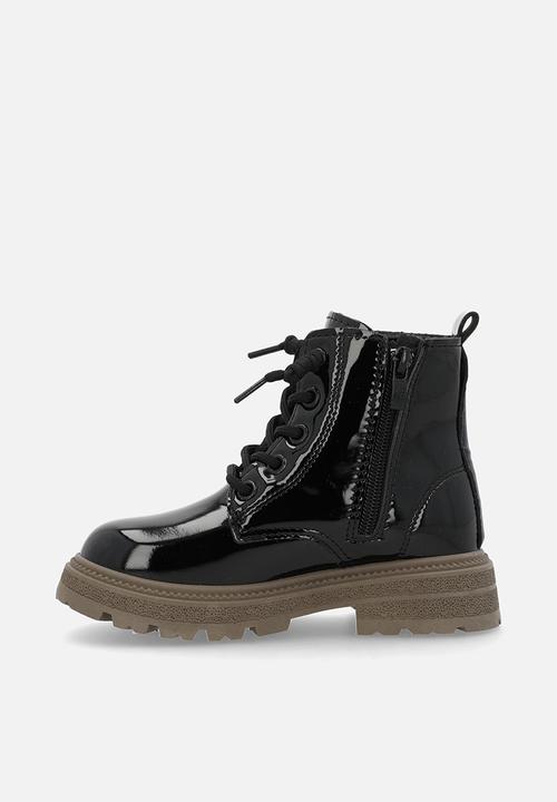 Pop Candy - Glossy faux leather lace-up boots - black