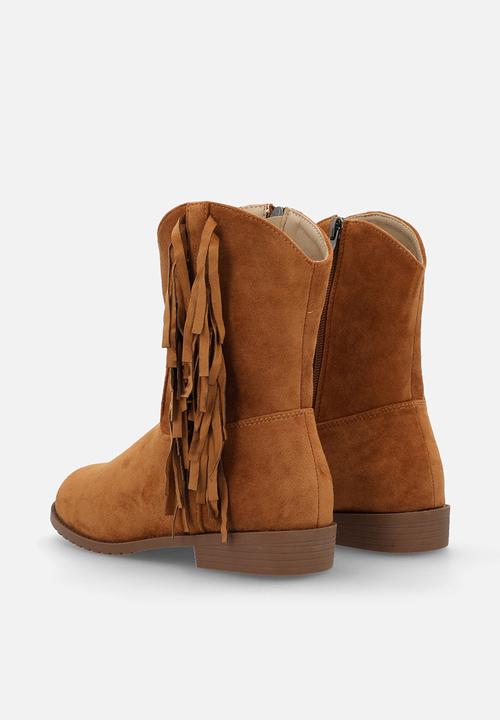 Pop Candy - Fringed faux suede boot - brown