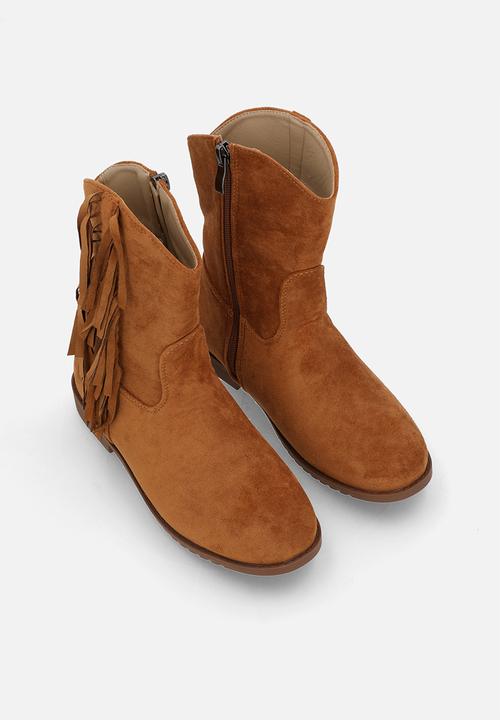 Pop Candy - Fringed faux suede boot - brown