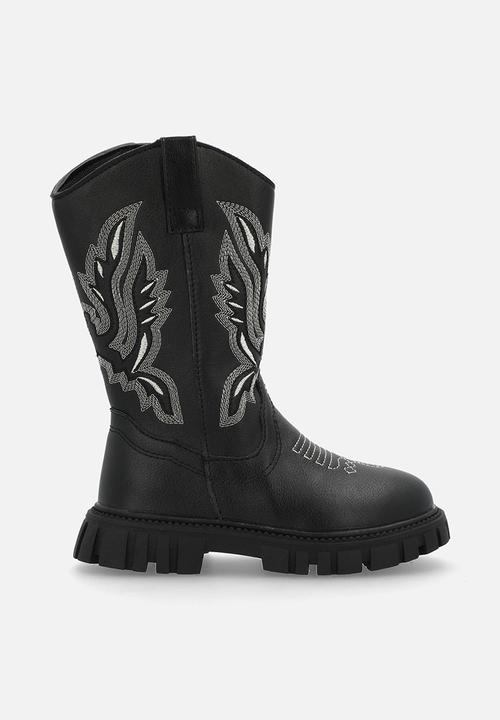 Pop Candy - Motif platform cowboy boots - black