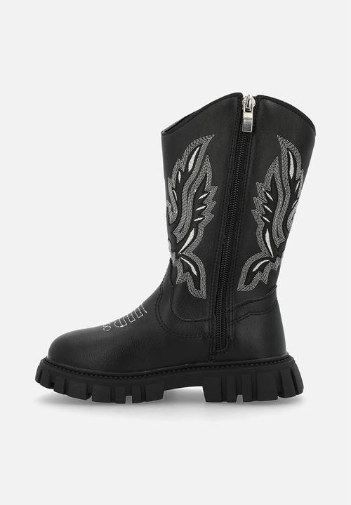 Pop Candy - Motif platform cowboy boots - black