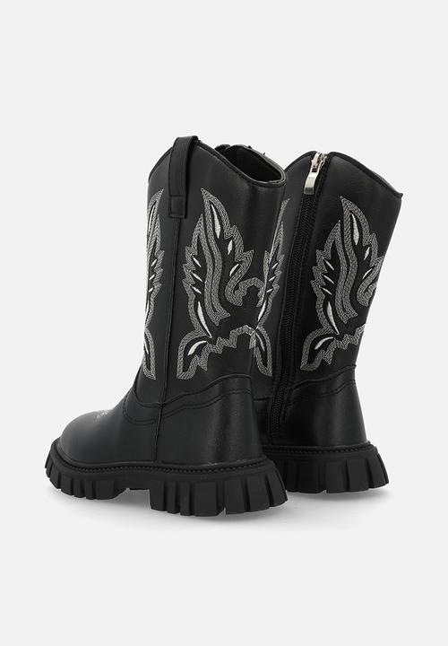 Pop Candy - Motif platform cowboy boots - black