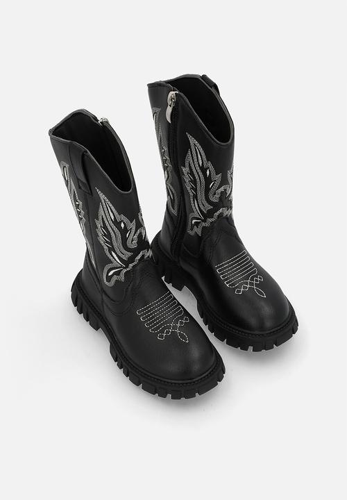 Pop Candy - Motif platform cowboy boots - black