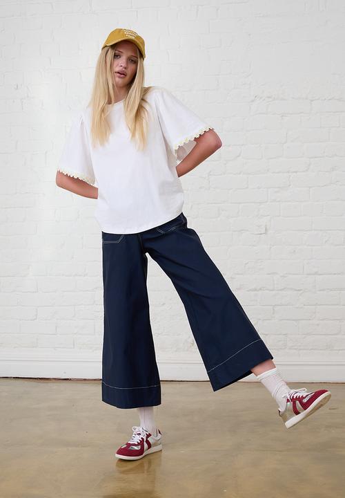 Me&B - Stretch Wide Leg Cropped Pants - Navy