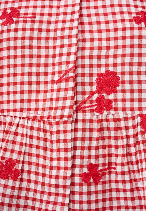 Me&B - Peplum Blouse in Interest Gingham - Red