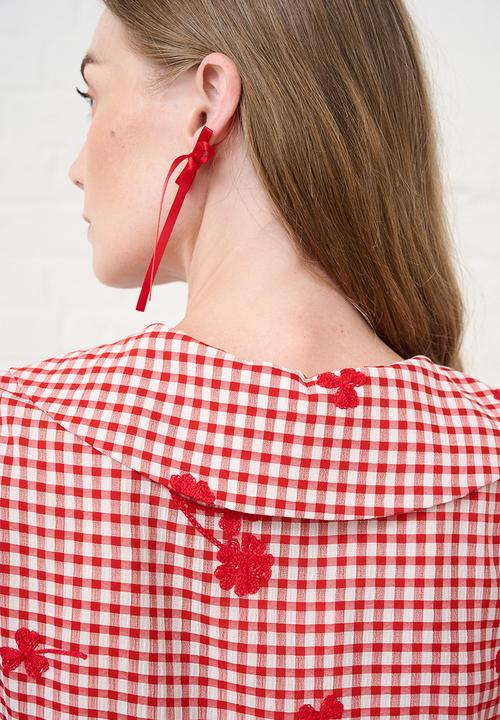 Me&B - Peplum Blouse in Interest Gingham - Red