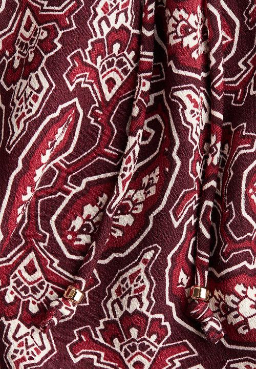 H&M - Frilled-sleeve dress - burgundy/paisley pattern