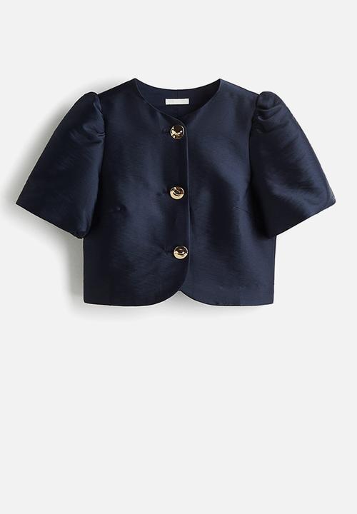 H&M - Puff-sleeved blouse - navy blue