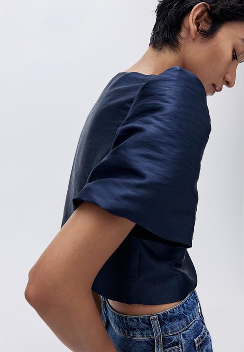 H&M - Puff-sleeved blouse - navy blue