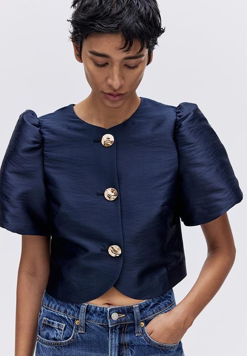 H&M - Puff-sleeved blouse - navy blue
