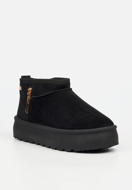 Miss Black - Bae 9 gold zip fur ankle boot - black