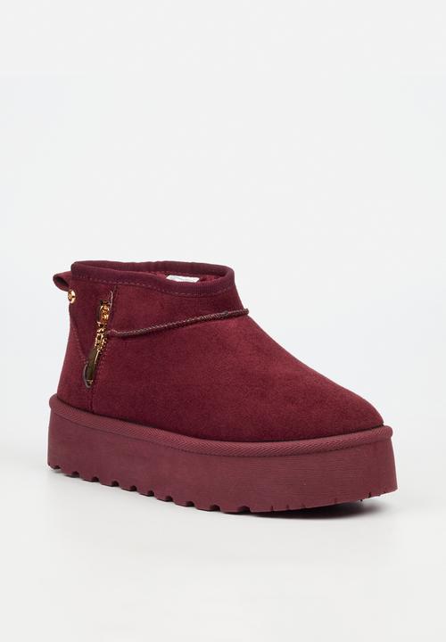 Miss Black - Bae 9 gold zip fur ankle boot - plum