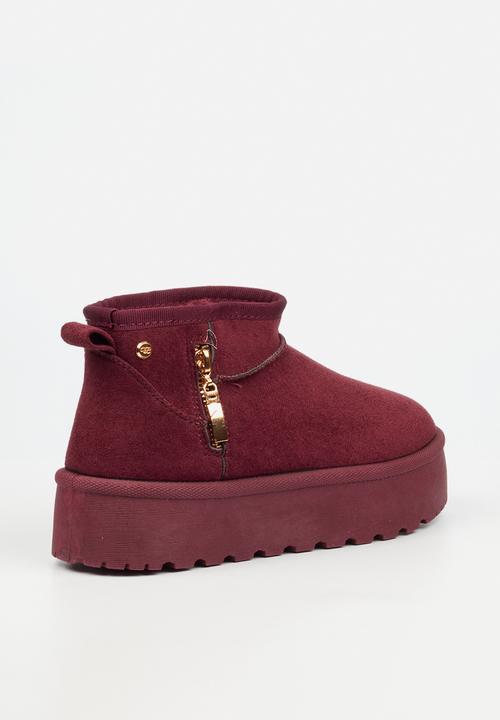 Miss Black - Bae 9 gold zip fur ankle boot - plum