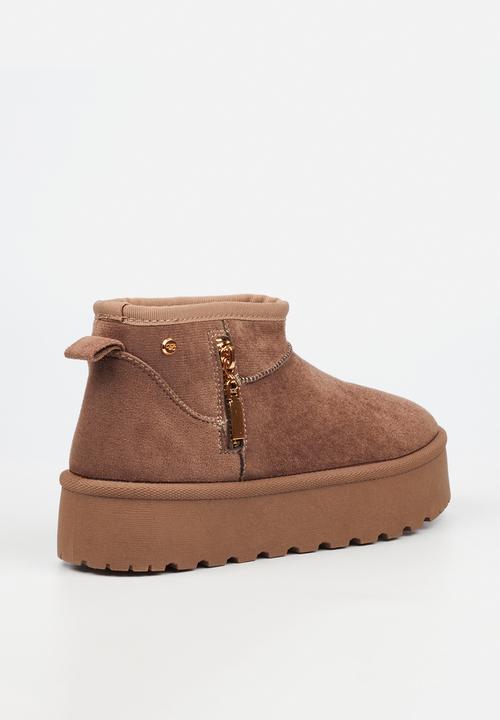 Miss Black - Bae 9 gold zip fur ankle boot - taupe