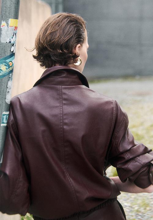 H&M - Oversized coated jacket - burgundy