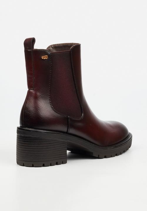 Miss Black - Creek 1 chelsea chunky heel ankle boot - burgundy