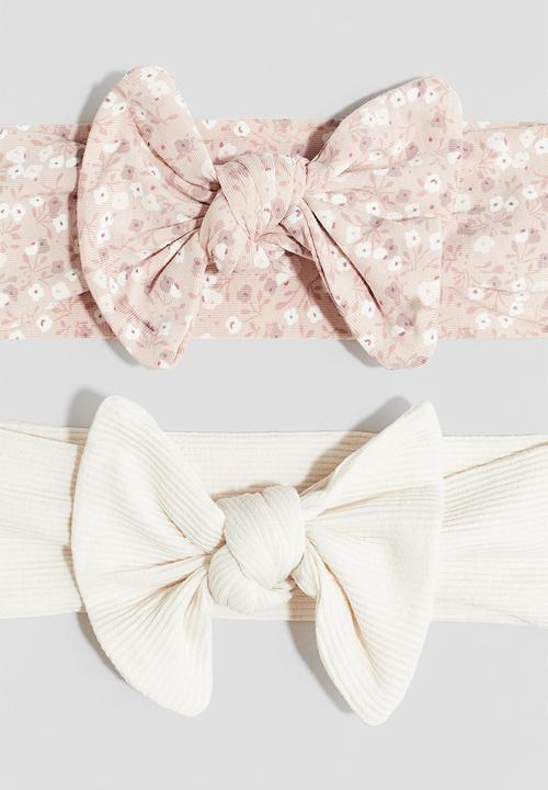 H&M - 2-Pack bow-detail hairbands - light pink/floral