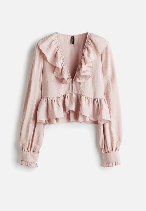 H&M - Flounced blouse - powder pink