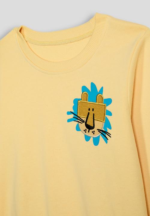 Pop Candy - Lion embroidered placement print sweat top - corn yellow