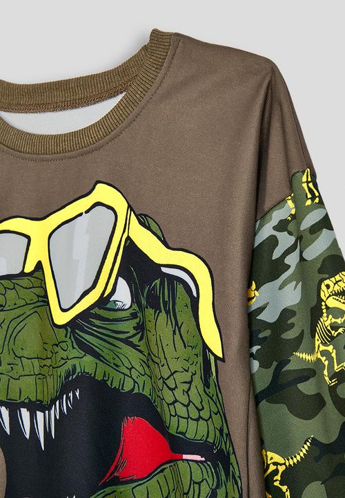 Pop Candy - T-rex graphic sweatshirt - dark khaki