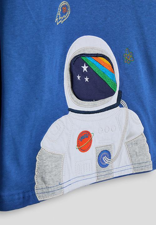 Pop Candy - Astro patchwork graphic long sleeve tshirt - blue