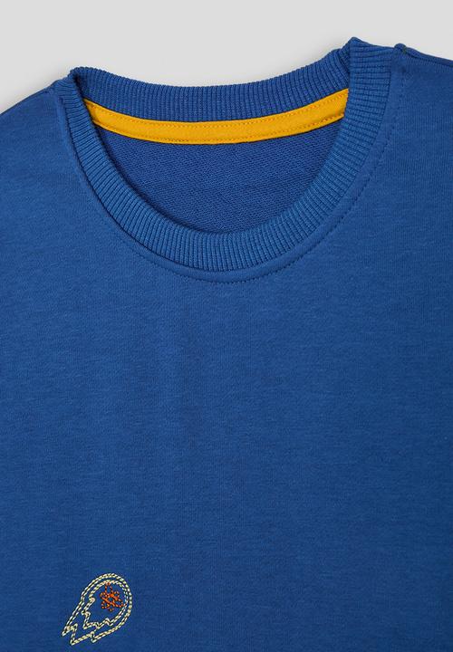 Pop Candy - Astro patchwork graphic long sleeve tshirt - blue