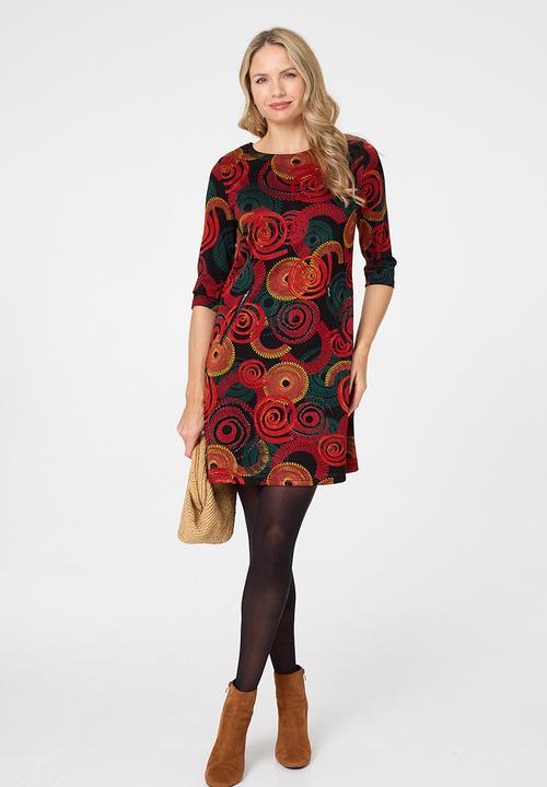 Stella Morgan - Half Sleeve Easy Wearing Shift Dress With Front Zip Pockets - Orange