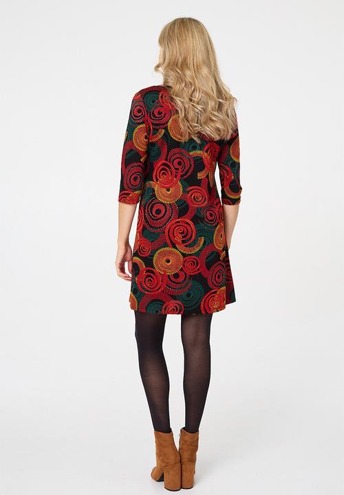 Stella Morgan - Half Sleeve Easy Wearing Shift Dress With Front Zip Pockets - Orange