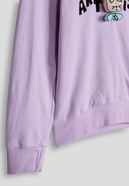 Pop Candy - Slogan sweat top with sleeping cat - light purple