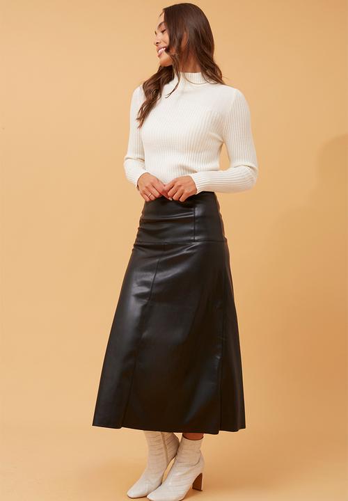 Izabel London - High Waist Faux Leather A-Line Maxi Skirt - Black