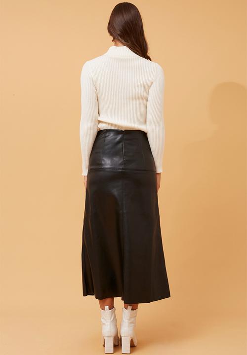 Izabel London - High Waist Faux Leather A-Line Maxi Skirt - Black