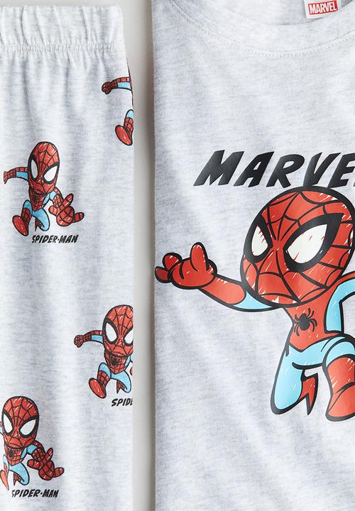 H&M - Printed cotton jersey pyjamas - grey marl/spider-man