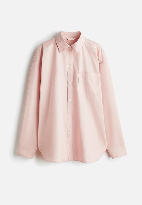 H&M - Oversized cotton poplin shirt - light pink