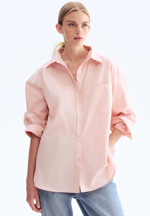 H&M - Oversized cotton poplin shirt - light pink