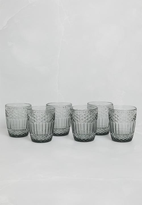 Embossed Drinking Glass Set Of 6 - Black