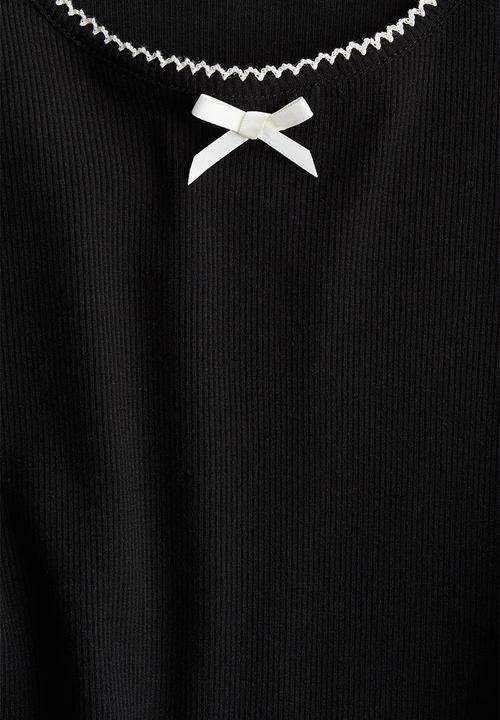 H&M - Picot-trimmed jersey top - black