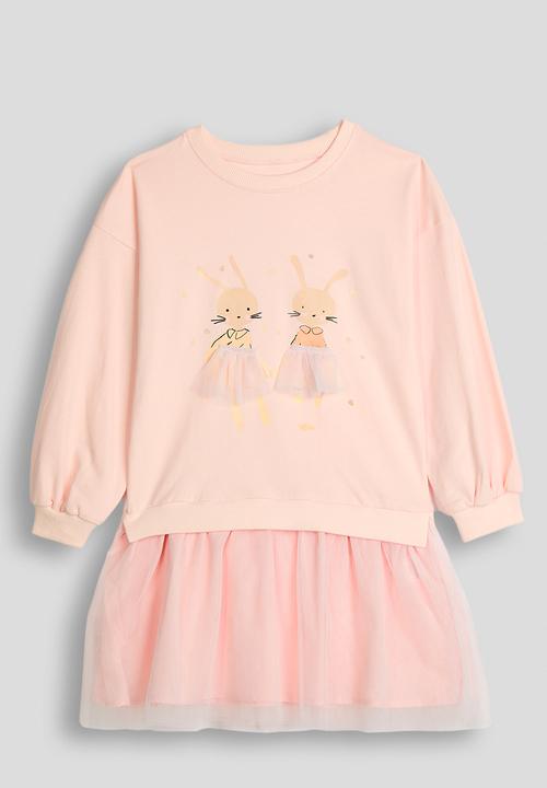 Tulle bottom sweater dress - pink/bunnies