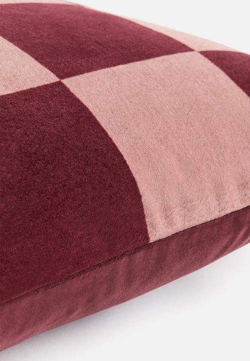 H&M - Checked velvet cushion cover - pink/checked 