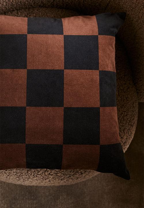 Checked velvet cushion cover - brown/checked 