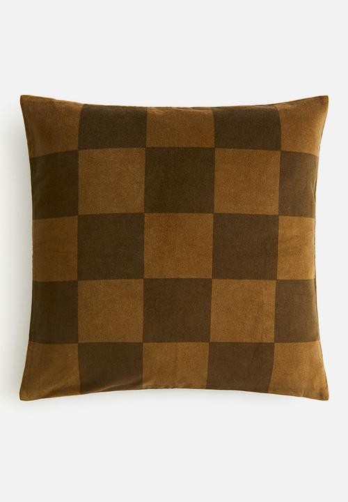 Checked velvet cushion cover - dark olive green/checked 