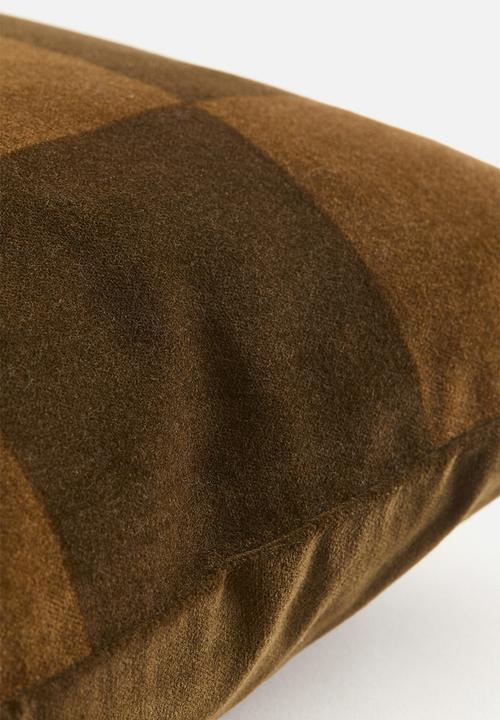 H&M - Checked velvet cushion cover - dark olive green/checked 
