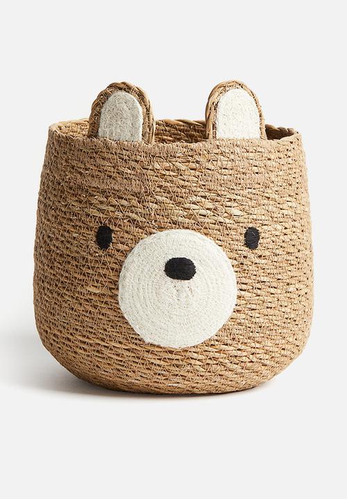 Bear-shaped jute storage basket - beige/bear