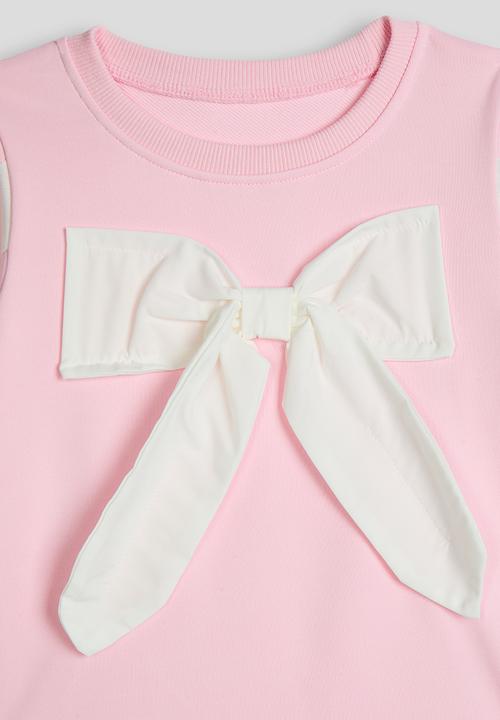 Pop Candy - Bow applique sweatshirt dress - pink/bow