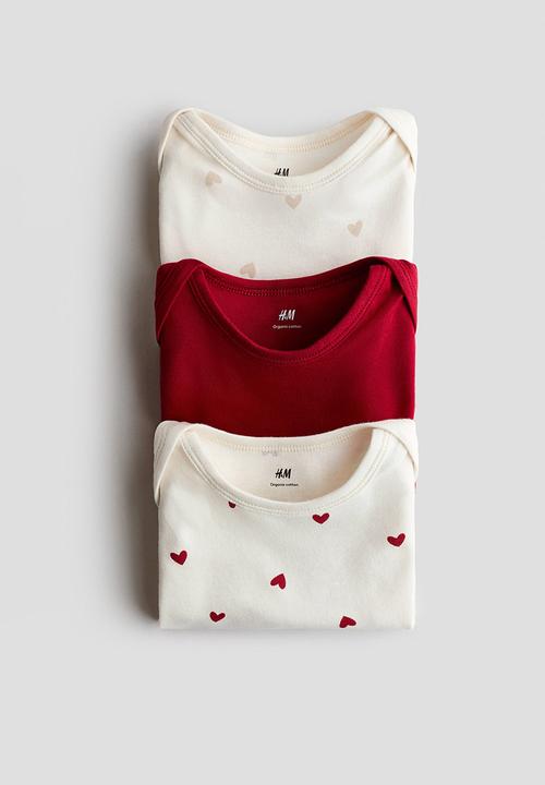 H&M - 3-Pack printed jersey bodysuits - white/hearts