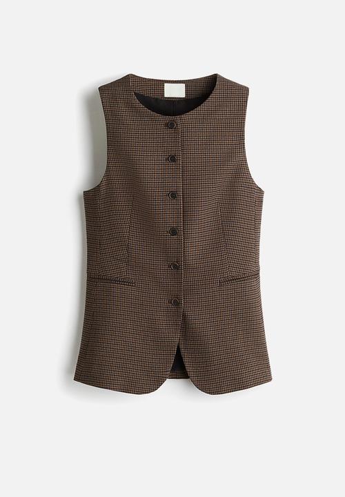H&M - Long waistcoat - dark beige dogtooth pattern