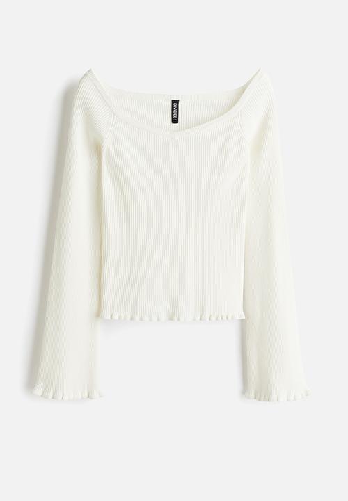 H&M - Rib-knit off-the-shoulder top - white