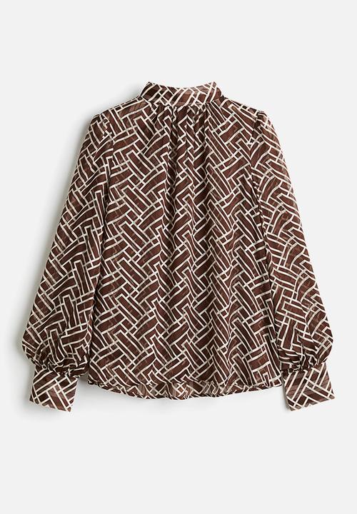 H&M - Stand-collar blouse - brown patterned